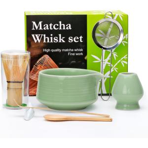 Matcha Whisk Set,7pcs Green Matcha Set includes Matcha Bowl (19 oz),Bamboo Matcha Whisk and Matcha Scoop,Matcha Whisk Holder,Stainless Steel Sifter,Tea Making Tools,Matcha Kit Gift for Matcha Lovers