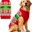ABRRLO Dog Christmas Sweater Xmas Dogs Outfits New Year Holiday Costumes Puppy Cat Sweater with Leash Hole for Small Medium Large Dogs Girl Boys Dog Clothes (11-Red Green Reindeer, X-Large)