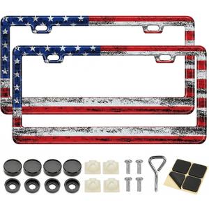 License Plate Frame, American Flag Universal Car Plate Holder | 2 Pack Aluminum Patriotic License Plate Cover,Standard USA License Plate Frame with Screws for Women Men Car Accessories