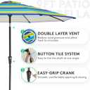 JEAREY 9FT Outdoor Patio Umbrella Outdoor Table Umbrella with Push Button Tilt and Crank, Market Umbrella 8 Sturdy Ribs UV Protection Waterproof for Garden, Deck, Backyard, Pool (Blue-Green Stripe)