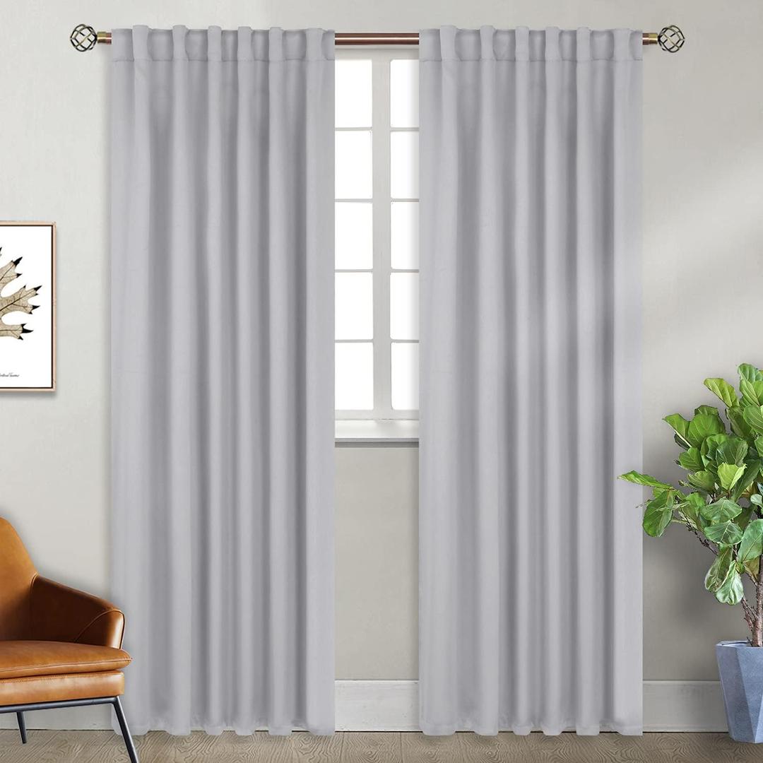 BGment Rod Pocket and Back Tab Blackout Curtains for Bedroom - Thermal Insulated Room Darkening Curtains for Living Room, 2 Window Curtain Panels (52 x 90 inch, Light Grey)