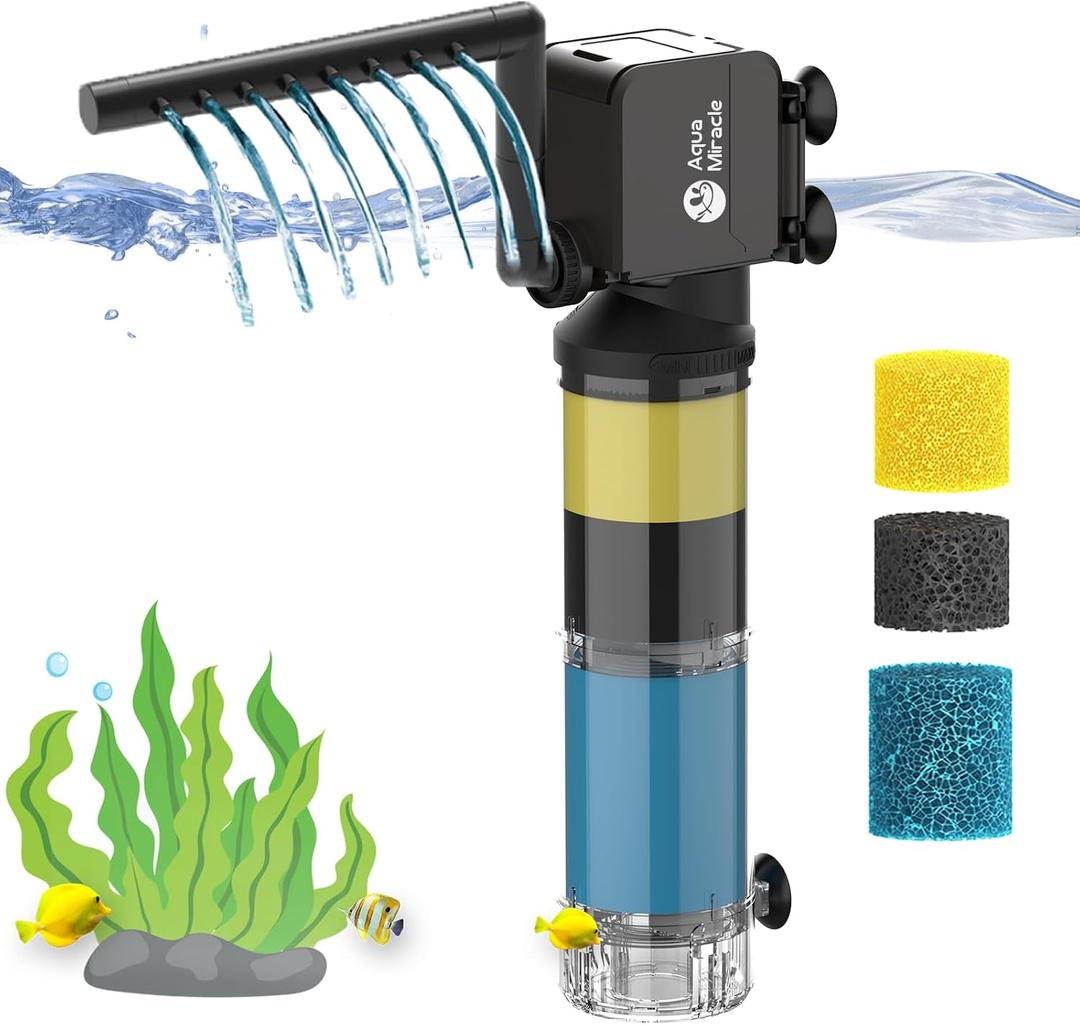 AquaMiracle Aquarium Filter for 40-150 Gallon Aquariums, Fish Tank Filters Turtle Filter Internal Power Filter 3-Stage Filtration with Aeration/Rainfall Modes Flow Rate and Direction Adjustable