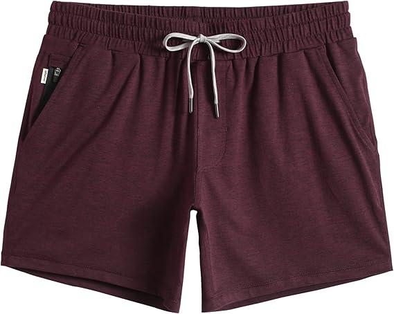 maamgic Mens Workout Shorts 5" Short Shorts Soft Stretch Running Gym Athletic Shorts with Zip Pockets, Burgundy XS