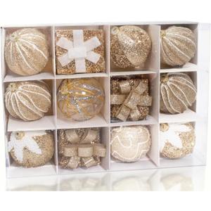 12PCS Gold Champagne Christmas Ornaments, 3.15" Clear & Glitter Balls and Gift Box Decorations, Shatterproof Hanging Ornaments for Christmas Tree, Elegant Luxury Holiday Dcor