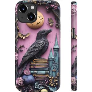 for iPhone 15 Case Cute – Wireless Charging Compatible – Dual-Layer Shockproof Protection with Stylish Wildflower Design – Protective Cover for Women - Gothic Raven Purple Floral