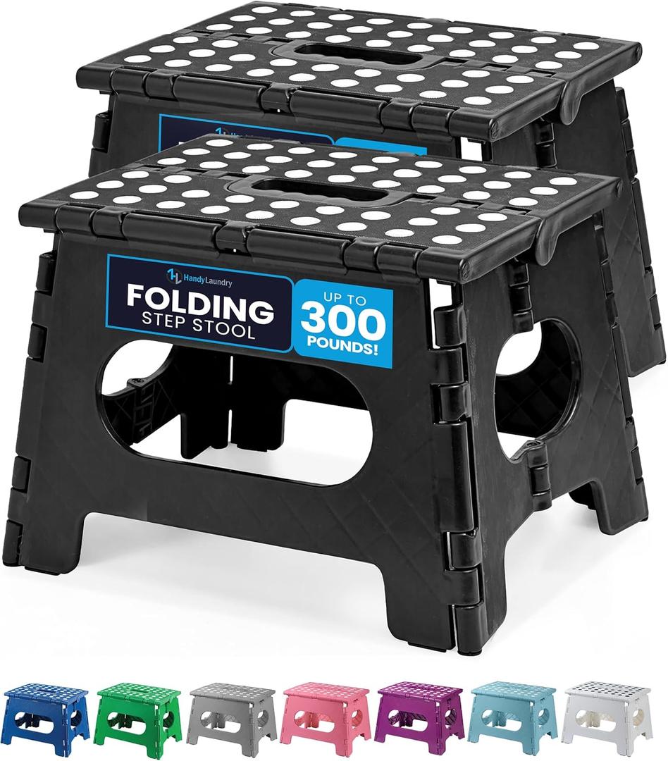 Handy Laundry Folding Lightweight Step Stool is Sturdy Enough to Support Adults and Safe Enough for Kids. Opens Easy with One Flip. Great for Kitchen, Bathroom or Bedroom. (Black | 1-Pack)