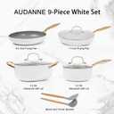 AUDANNE Nonstick Pots and Pans Set 9 Pieces, Non Stick Kitchen Cookware, Cooking Skillets Include Frying Pan with Lid, Saucepan, Casserole, Spoon, Turner Spatula, PFOA Free for Induction, White & Gold