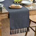 Artoid Mode Graphite Grey Tassel Table Runner, Linen Blend Rustic Farmhouse Style Kitchen Table Decoration Holiday Wedding Party Dinning Decor 13x90 Inch