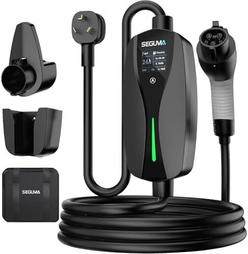 Level 2 EV Charger with NEMA 10-30 Plug, 24Amp 240V, 25FT Extension Cord, Adjustable Current (10-24A), Portable Home Mobile Dryer EV Charger for J1772 Electric Vehicles, Fits 3-Prong Dryer Outlet