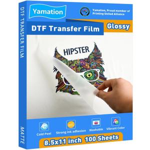 DTF Transfer Film Glossy: 8.5" x 11"inch 100 Sheets PET Paper Glossy Clear Cold Peel Direct to Film Transfer Film for Tshirt