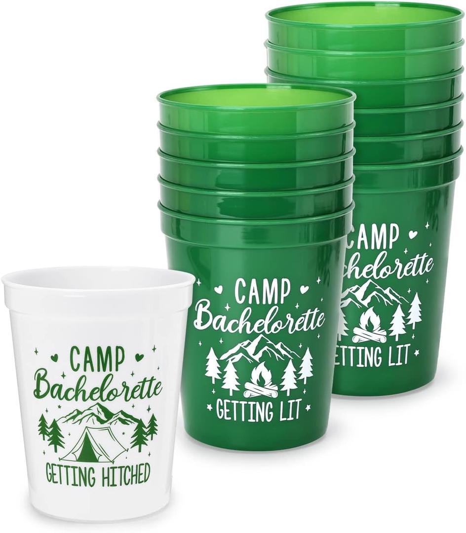 Nefelibata Camp Bachelorette Party Plastic Cups 12PCS Camping Stadium Cups Getting Hitched Bridal Shower Party Favors Decorations Reusable Party Cups Supplies 16OZ