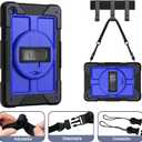 LTROP Case for Samsung Galaxy Tab A9+ Plus 11" 2023 (SM-X210/X216/X218), Heavy Duty Shockproof Protective Case with Rotating Stand, Hand/Shoulder Strap, Black/Dark Blue