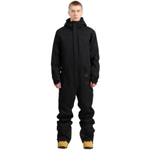 GSOU SNOW Men Ski Suit One Piece Snowsuit Snowboard Jumpsuit Jacket Pant Set Insulated Windproof Outwear Winter, L, Black