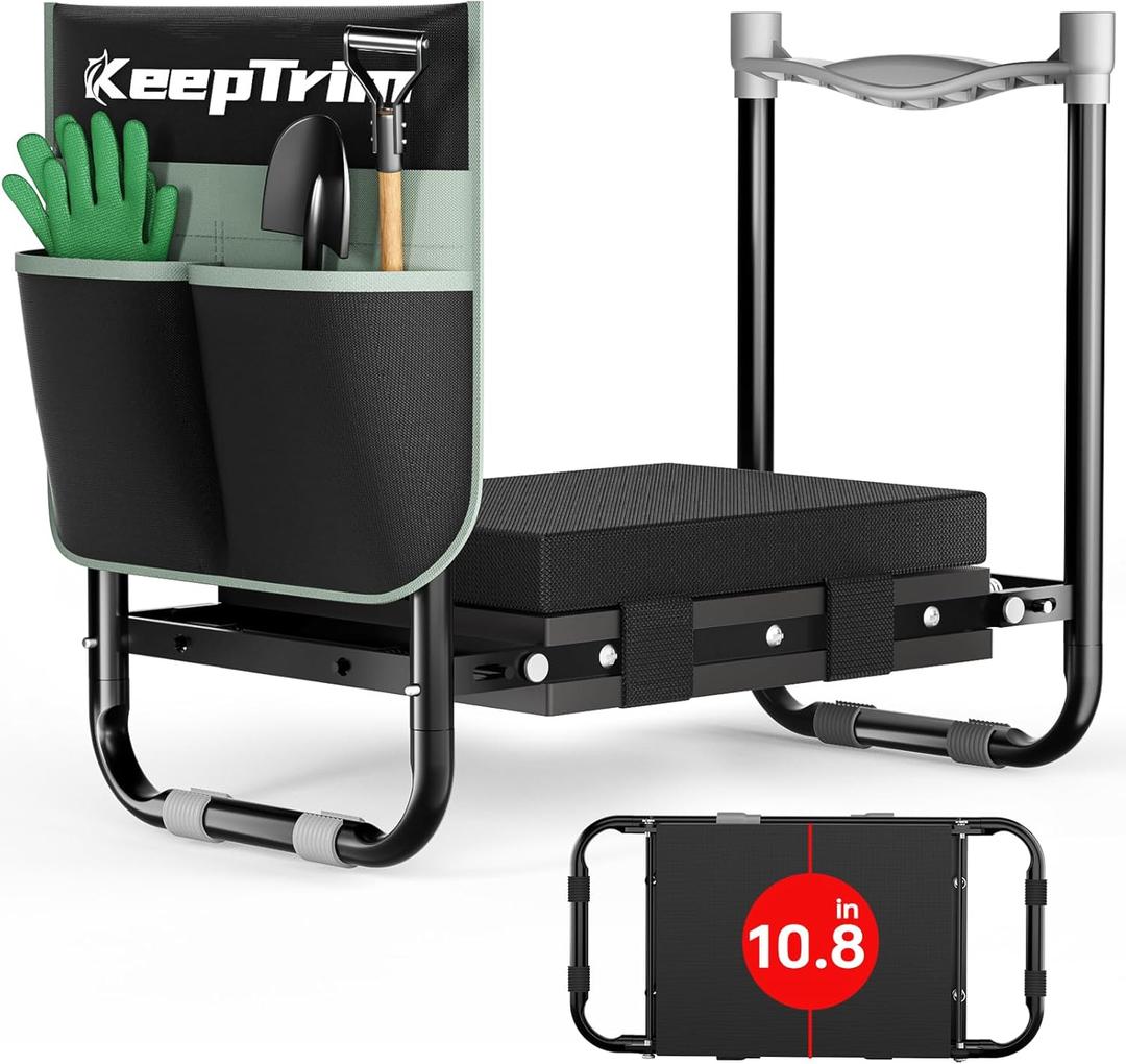 Garden Kneeler and Seat, Foldable Ergonomic Kneeling Bench with Tool Pouch 400 Lbs Heavy Duty 2-in-1 Comfortable Cushioned Kneeling Chair for Gardening Yard Work (Black)