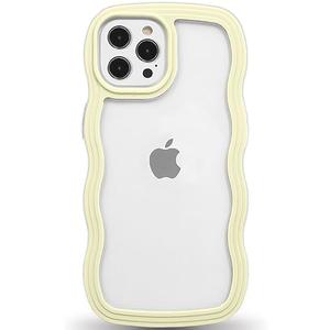 Anuck for iPhone 12 Pro Case Wavy Edge Clear Back Design, Anti-Slip Grip Cute Wave Curly Frame Shape Shockproof Soft TPU & Hard Bumper Protective Phone Case Cover for Women Girls, Yellow, Set of 2