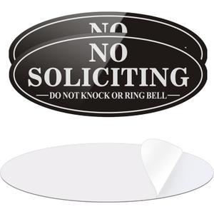 No Soliciting Sign for House, 2 Pack Self-Adhesive Aluminum Metal No Solitation Do Not Knock or Ring Bell Sign, 7.0 x 3.0 inches Rust Free Signs for Door and Wall (Black/White)