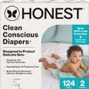 The Honest Company Clean Conscious Diapers for Sensitive Skin | Hypoallergenic, Fragrance Free | Gender Neutral Prints | Super Club Box, Size 2 (12-18 lbs), 124 Count (Size 2 (124 Count), Multi-colored Giraffes + Barnyard Babies)
