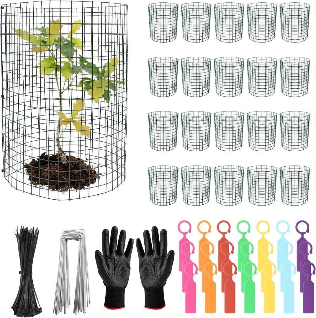 21Pcs 24"x 12" Plant Protectors from Animals, Wire Protectors for Plants, Plant Cages Chicken Wire Cloche with Ground Stakes and Nylon Ties for Garden Flower Vegetables (7 Set)