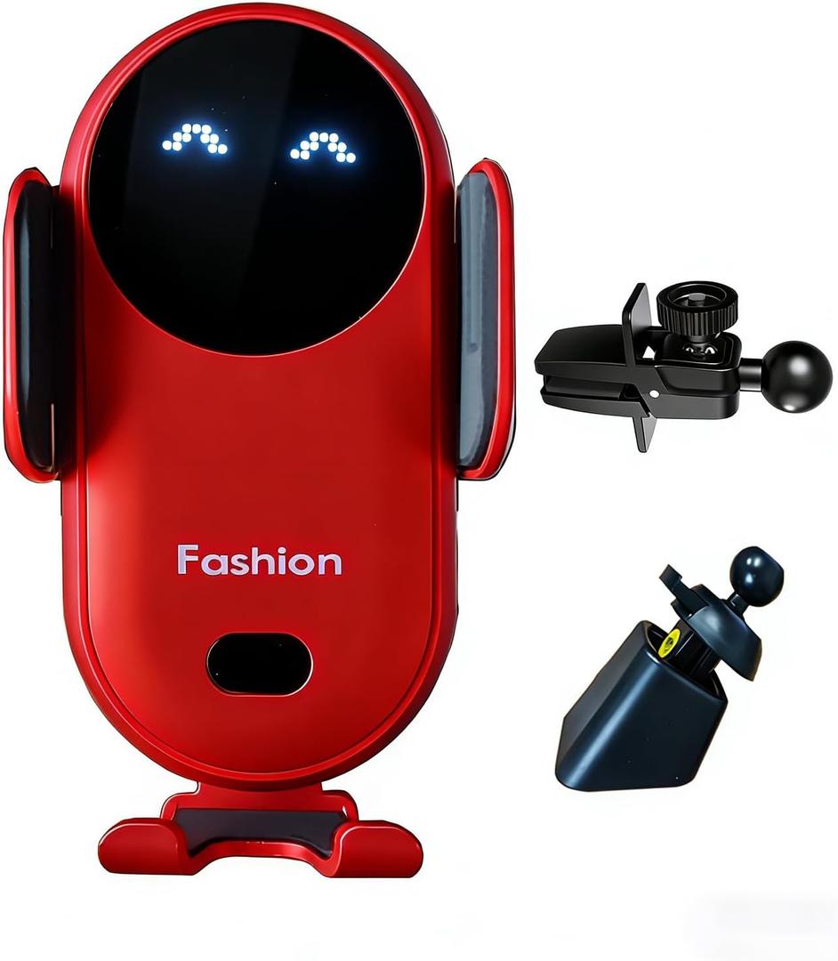 Wireless Car Charger Mount, Cute Car Phone Holder, Automatic Clamping Air Vent Dashboard Smart Phone Holder for iPhone 15/14/13/12/11//XS/XR/8, Samsung S23/22/21/20/Note 20 (Red)
