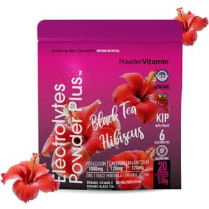 2 x PowderVitamin Electrolytes Powder Plus (20 Servings) Black Tea Hibiscus Electrolyte Powder Keto, Sugar Free, Pink Himalayan Salt,1000mg Potassium,120mg Calcium,120mg Magnesium, Hydration Powder
