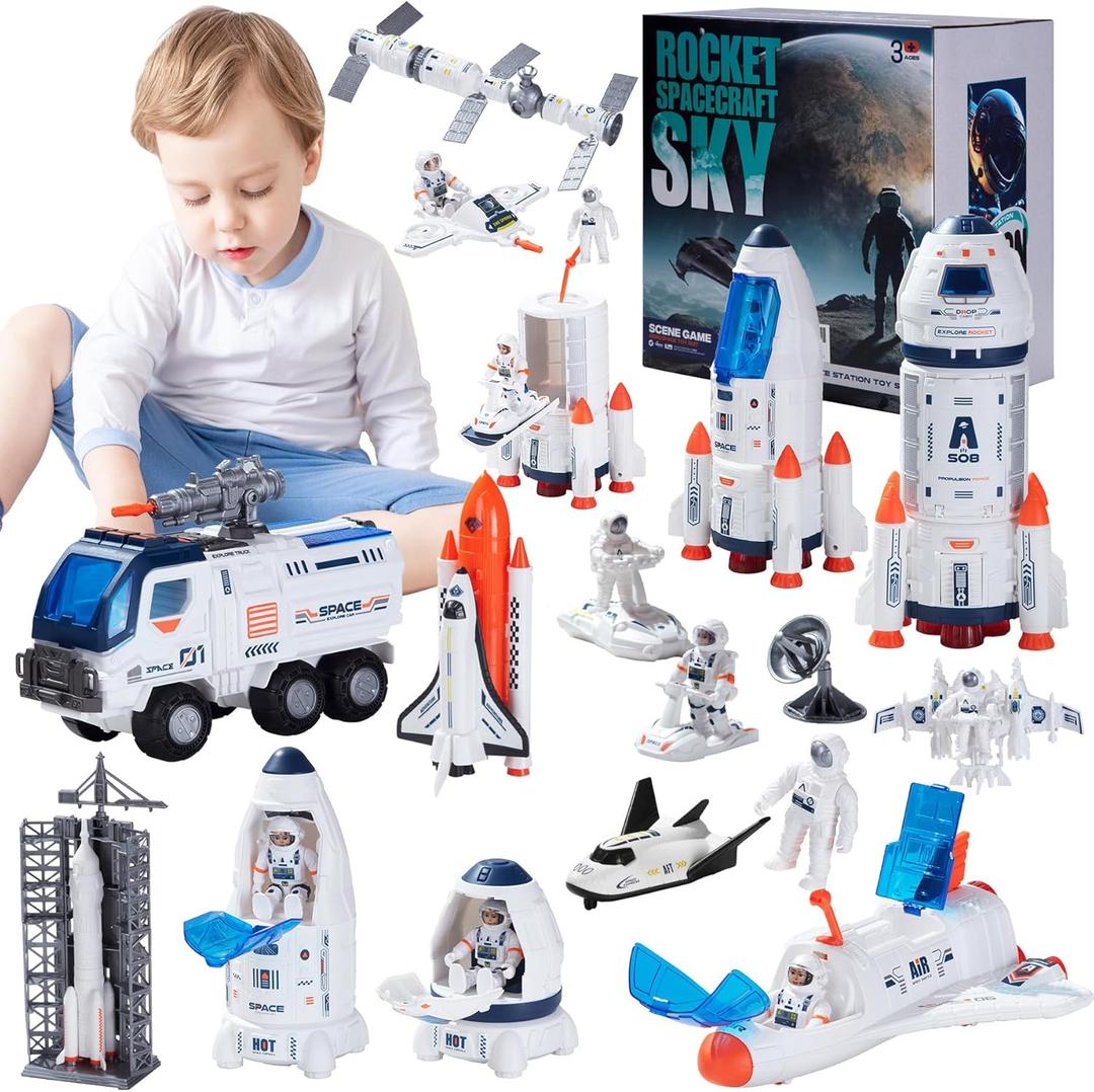 Wbzle Large Space Exploration Astronaut Kids Toy, Rocket & Shuttle with Light/Sound & Spray Effects, Outer Space Playset Series