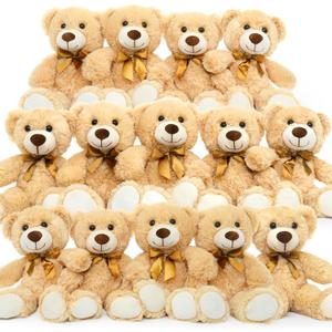 MorisMos 14Pcs Teddy Bears Bulk Baby Shower, 14inch Cute Teddy Bear Stuffed Animal Plush, Small Stuffed Bears on Centerpiece Baby Shower, Kids Party Favors, Brown