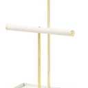 Pengup Jewelry Holder,Necklace Bracelet Display Stand with Tray,Metal Velvet Jewelry Organizer for Selling,Desk Nightstand Organizer for Girls (Beige, 2 Tier)