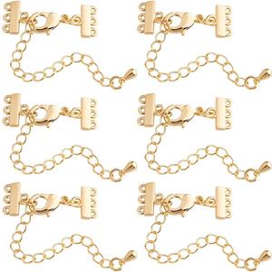 Beebeecraft 1 Box 8Pcs Layering Clasp 18K Gold Plated Brass Multi Strand Layered Necklaces Clasps Adjustable Chain Connectors with Lobster Claw Clasps for DIY Jewelry Making