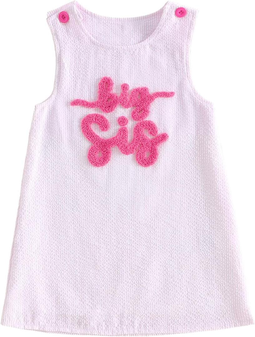 GOOCHEER Toddler Baby Girl Big Sister Clothes Big SIS Sleeveless Dress Striped Tank Dress Summer Outfit