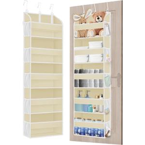2 Pack Over The Door Storage Organizer with 5 Pockets 10 Mesh Pockets, 44 lbs Weight Capacity Door Hanging Organizers and Storage for Bedroom,Bathroom, Nursery, Kidroom, Babyroom (Beige)