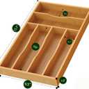 Bamboo Silverware Organizer, Bamboo Kitchen Drawer Cutlery Organizer, Utensil Holder, Flatware Organizer Tray (15.8"x9.5"x1.6")