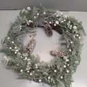 LOHASBEE Artificial Christmas Wreath, 24" Pine Cone Grapevine Flocked Glitter Fir Wreath with White Berries for Christmas Home Front Door Hanging Wall Window Decor