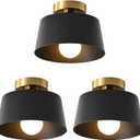 Ceiling Light Fixture, Hallway Ceiling Light with Gold Plate and Matte Black Shade, Modern Simple Style Porch Light Fixtures Semi Flush Mount (3 Pack Black)