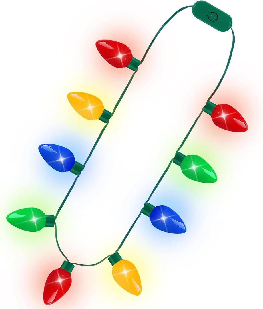 Blowata 16Pcs Light Up Christmas Necklace, 3 Glow Modes Christmas Necklaces Bulk, 9 Bulbs Xmas Lights Necklace for Ugly Sweater Christmas Accessories New Year Eve Party Favor Xmas Festival Supplies