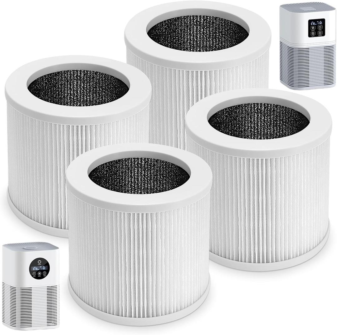 Aiskaer 4-Pack A1 A1W Replacement Filter Compatible with VEWIOR HQSC-50,HQKJ-80,AMEIFU AP01W,KOIOS HQKJ-50,3-in-1 H-13 True HE-PA Filter