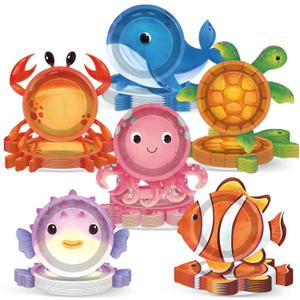 Justforjoyful 48Pcs Ocean Animal Shaped Paper Plates Under the Sea Party Supplies Sea Animal Tableware 7In Underwater Dinner Plates for Boys Girls Marine Animal Birthday Party Baby Shower Decorations