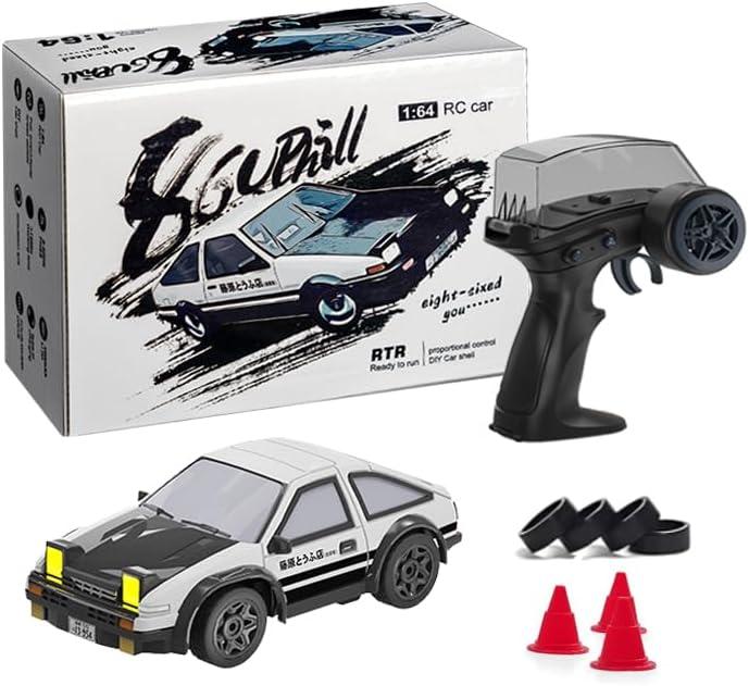 1/64 Scale Drift RC Car, 2.4Ghz Mini Sports Car, 4WD RC Truck Model Toys, Full Proportional, with Replaceable Tires, Gift for Adults and Kid (Gray)