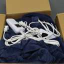 Sunbeam Electric Throw Royal Luxe Microplush Heated Blanket, 4 Heat Settings, 4-Hour Auto Shut-Off, Fast Heating, Warm and Cozy, Grey Rodeen Plaid, Queen, Dark Blue