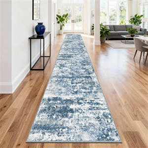 Non Slip Floor Runners for Dogs 2.6x12 Washable Runner Rug Abstract, Joint Support for Senior Dogs, Woven, Extra Grip Traction Runners for Hallway, Entryway, Walkway, Blue