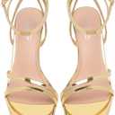 Mostrin Womens Sandals Strappy Heels for Women Ankle Strap Lace Up Heels Square Open Toe Heels Tie Up Stiletto High Heeled Sandals for Prom, Party, Daily Wear, Size 8.5