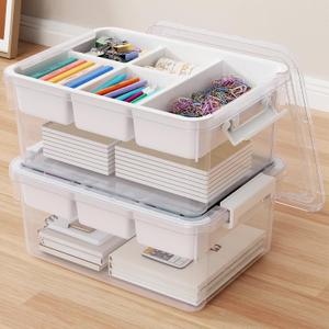 40Qt Stackable Storage Bins with Lids Trays Craft Box Organizers, 2Pack,WH