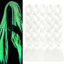 5pcs Glow in the Dark Hair 24inch White Braiding Hair Pre Stretched Colored Hair Extensions for Braiding Luminous Jumbo Braids for Kids Girls Women for Christmas