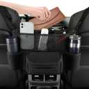 Leather Car Purse Holder Between Front Seats, Auto Seat Organizer with Net Storage Pocket, Handbag Holder for Vehicle Center Console. Black
