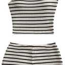 SOLY HUX Women's 2 Piece Striped Off The Shoulder Crop Tops and Mini Shorts Set Summer Y2K Going Out Outfits (XS)