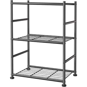 3-Tier Metal Storage Shelves - Space-Saving Shelf Organizer for Small Spaces, Compact Shelving Unit with Adjustable Feet for Kitchen, Garage, Laundry Room, Black