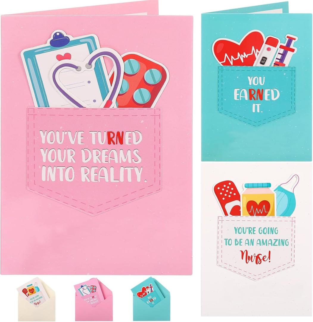 12 Pack Nurse Graduation Card with Envelopes and Stickers 2025 Nursing Congratulations Gifts Funny RN School Graduation Cards Bulk for Nurse Healthcare Worker Doctors Students