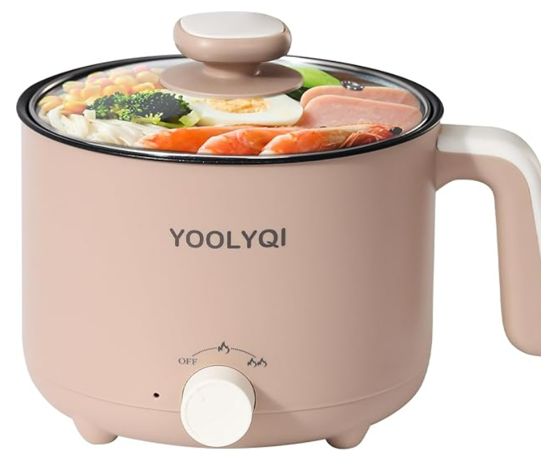 YOOLYQI - Electric Hot Cooker: 1.5 Litre Portable Sloth Pan, Dual Power Control, Suitable for Windows, Soup, Pasta, Oatmeal, Non-Stick Pan, Bedroom, Office