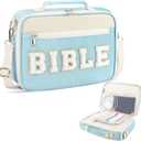Bible Cover Case for Women Grils, Preppy Bible Bag with Adjustable Shoulder Strap, Waterproof Bible Carrying Tote Bags Holder for Bible Study Supplies Accessories & Christian Gifts (Blue) (Large)