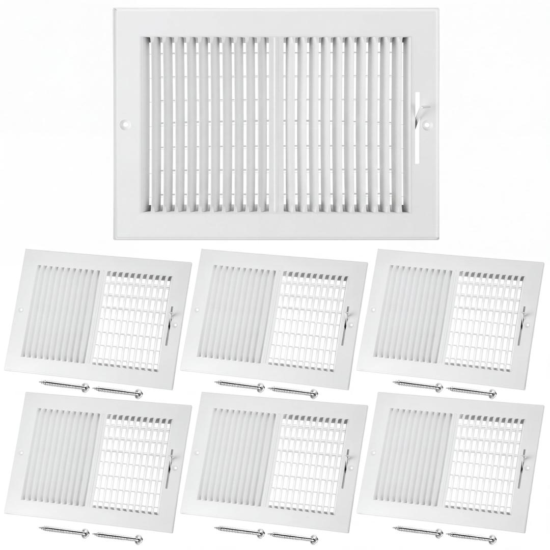 Blulu 6-Pack Fits 12" x 8" Air Vent Duct Opening Covers, 2-Way Steel Air Vent Adjustable for Sidewall Wall Ceiling with Screws, Outer Dimensions: 13.75"w x 9.75"h
