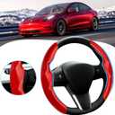 Steering Wheel Cover for Telsa Model 3/Model Y Accessories Carbon Fiber Steering Wheel Cover Protector Anti-Slip, Comfortable Grip, Breathable, Model 3/Y Accessories, Red